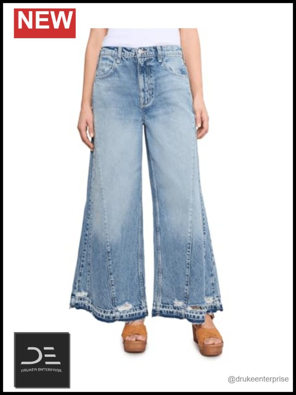 Wide Leg Printed Jeans High Stretch Pull On 29